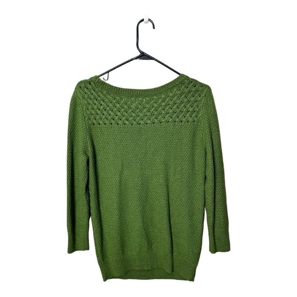 Loft Knit Sweater Wool Rabbit Hair Blend Green Cable Knit Cozy Small - Picture 5 of 6